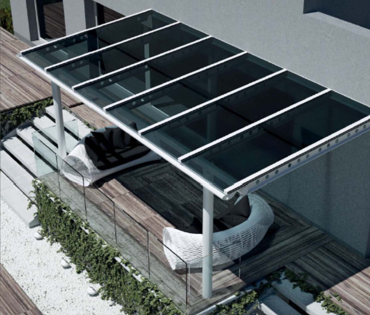 Terrassenüberdachung Typ M mit Sonnenschutzglas